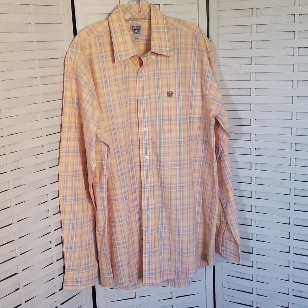 Cinch mango and pink mens button down shirt long sleeve size L